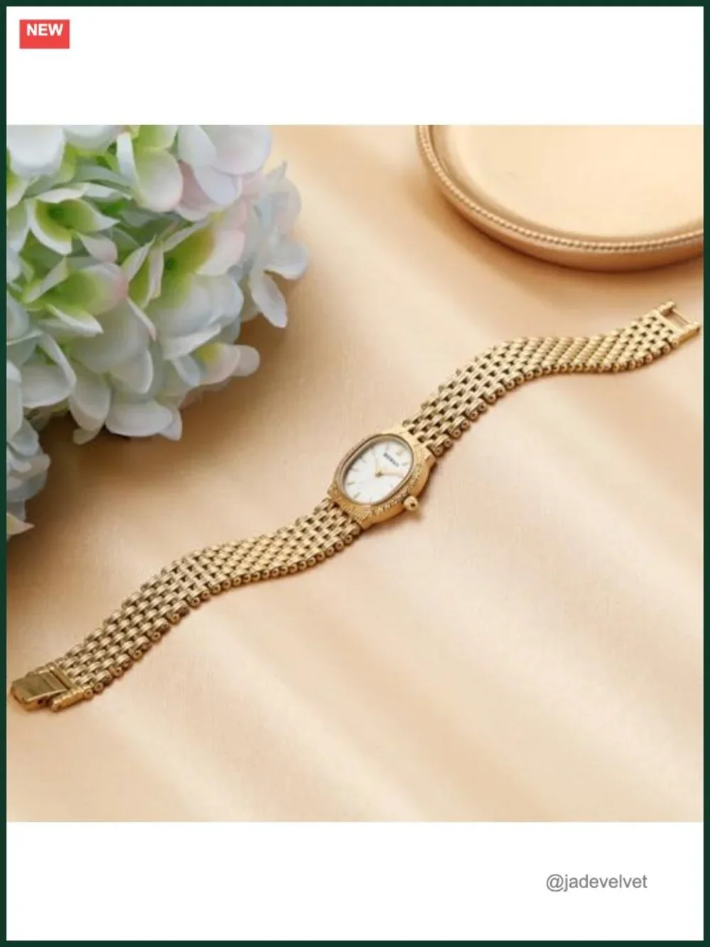 Vintage Gold Oval Quartz Watch for Women, Stainless Steel Bracelet, 3ATM